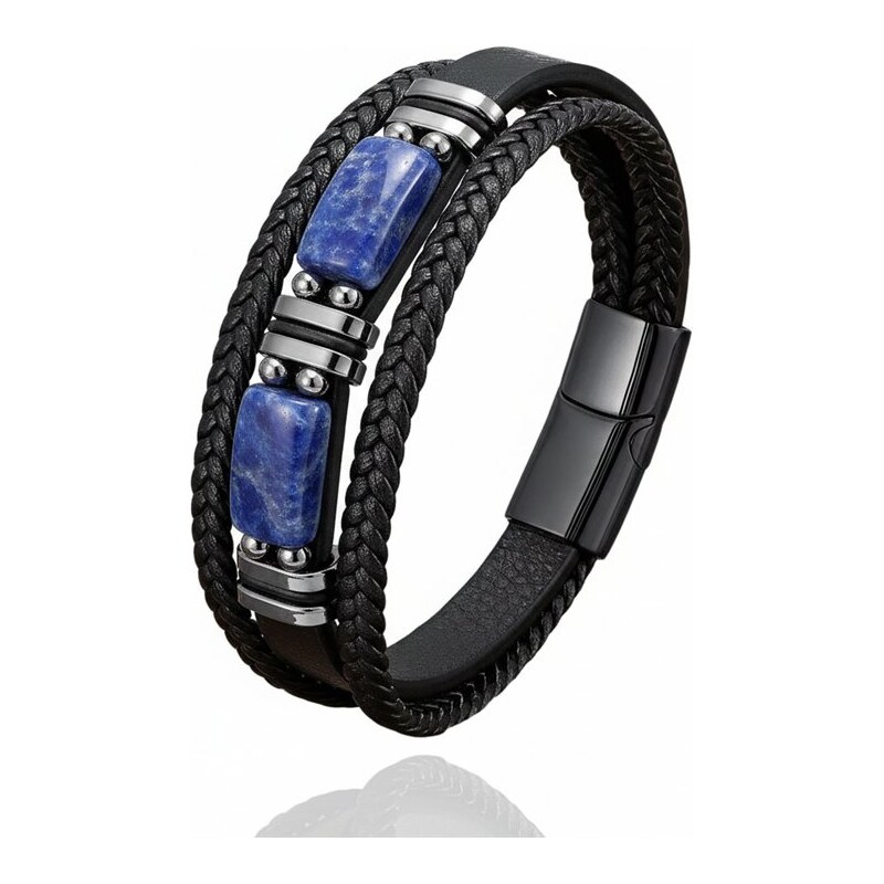 E-shop Impress Jewelry Pánsky náramok z umelej kože Modrý sodalít