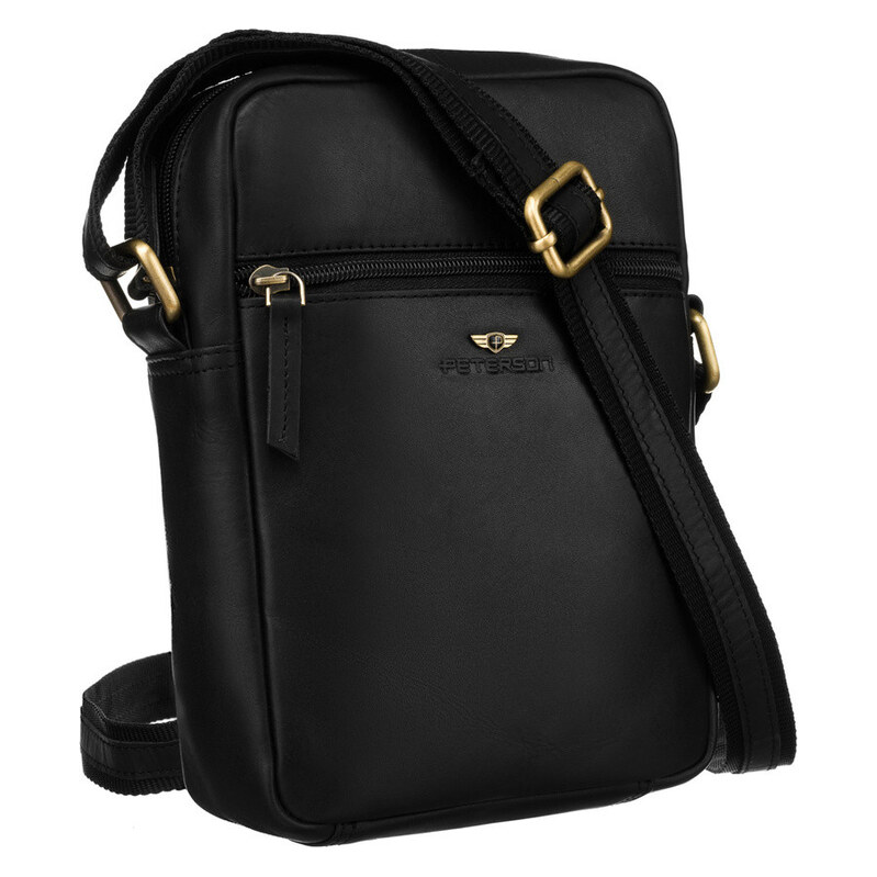 Peterson Pánska crossbody taška z hladkej prírodnej kože | čierna PTN 68792779