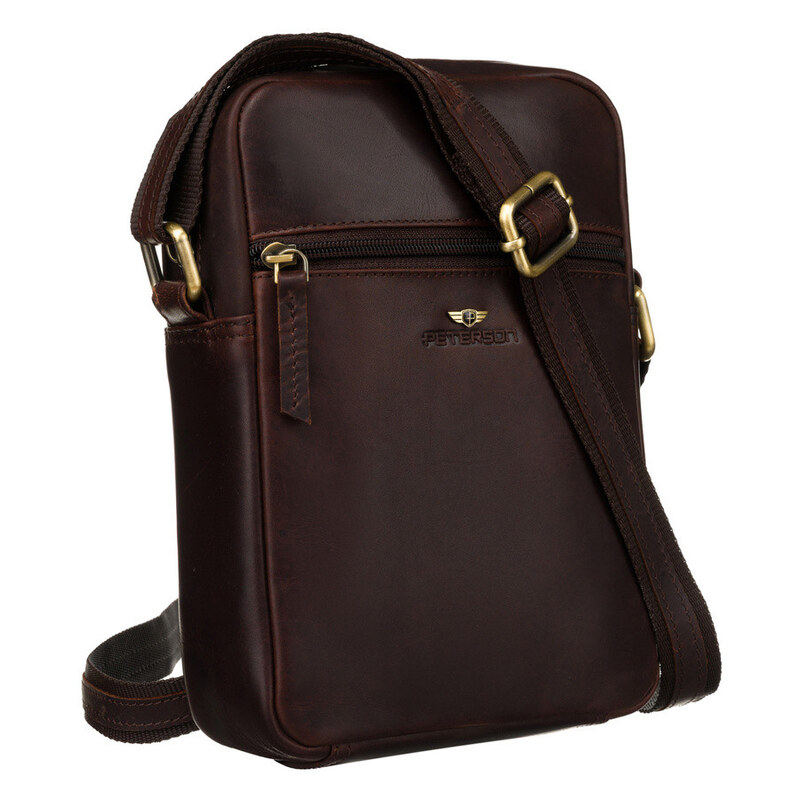 Peterson Pánska crossbody taška z hladkej prírodnej kože | tmavohnedá 68792780