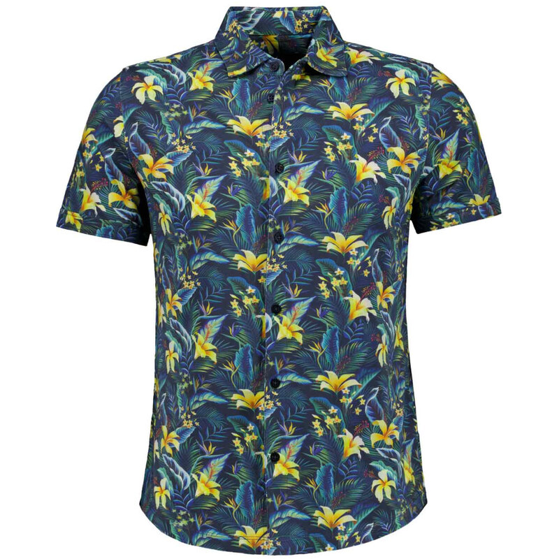 Pánska modrá kvetovaná stretch košeľa RAGMAN modern fit 68793006