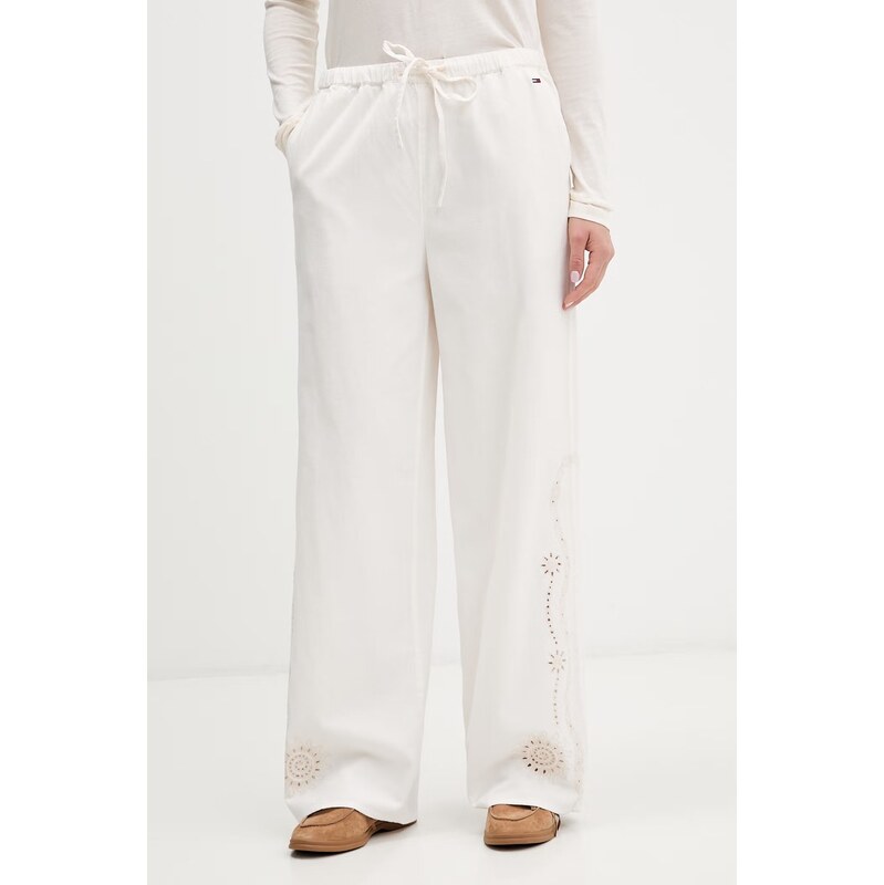 E-shop Tommy Jeans nohavice wide leg dámske s prímesou ľanu