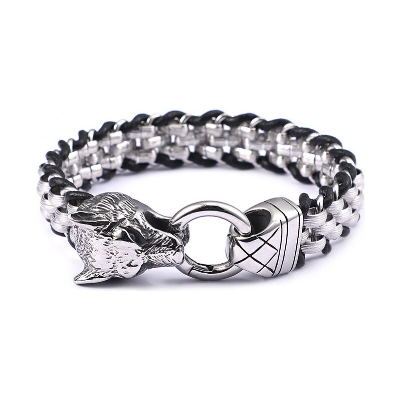 E-shop Impress Jewelry Pánsky kombinovaný náramok z ocele Vlčia hlava