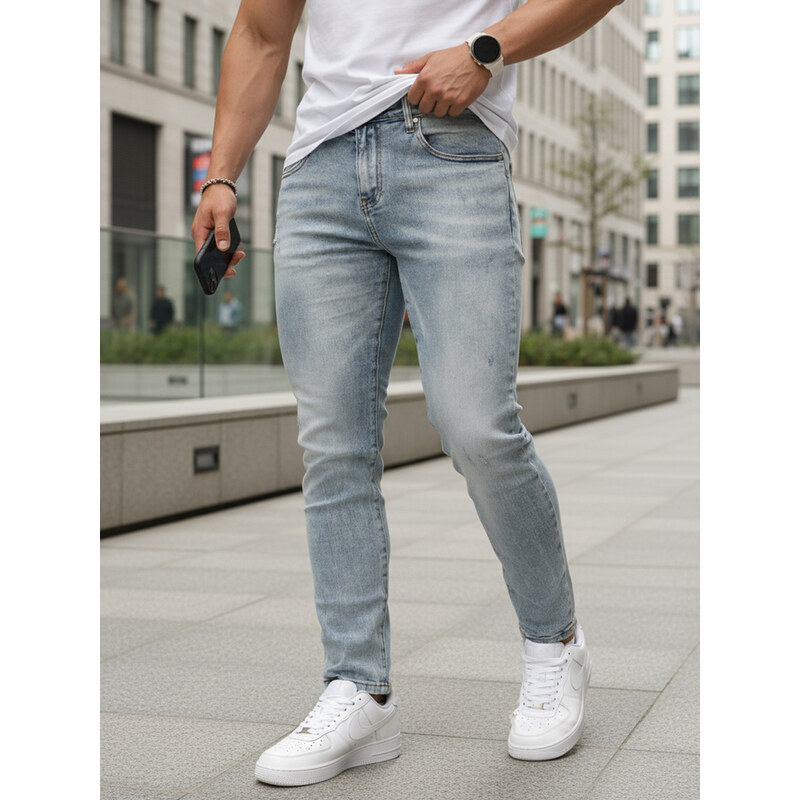 E-shop BASIC Pánske džínsy slim fit svetlo modré