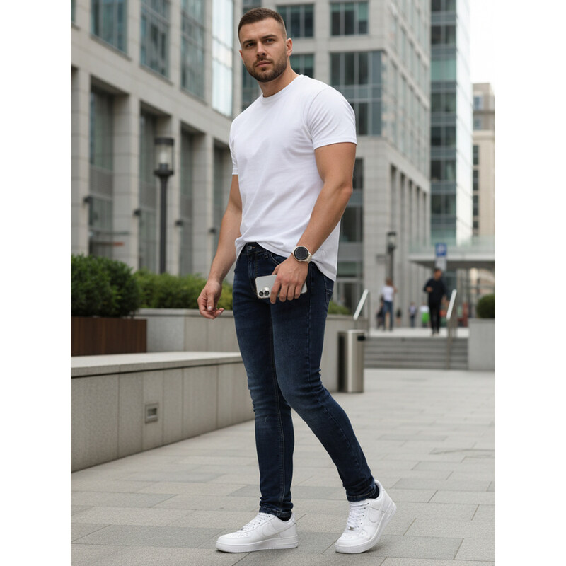 E-shop BASIC Pánske džínsy skinny granátové