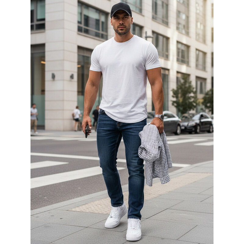 E-shop BASIC Pánske džínsy slim fit granátové