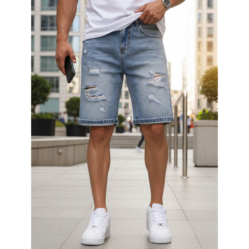 Pánske džínsové šortky s dierami modré FashionStreet SX2574 68941631