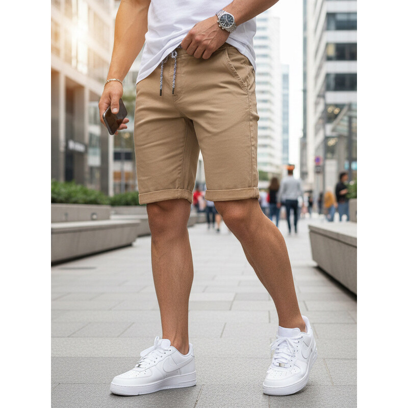Pánske džínsové šortky s lemom béžové FashionStreet SX2581 68941634