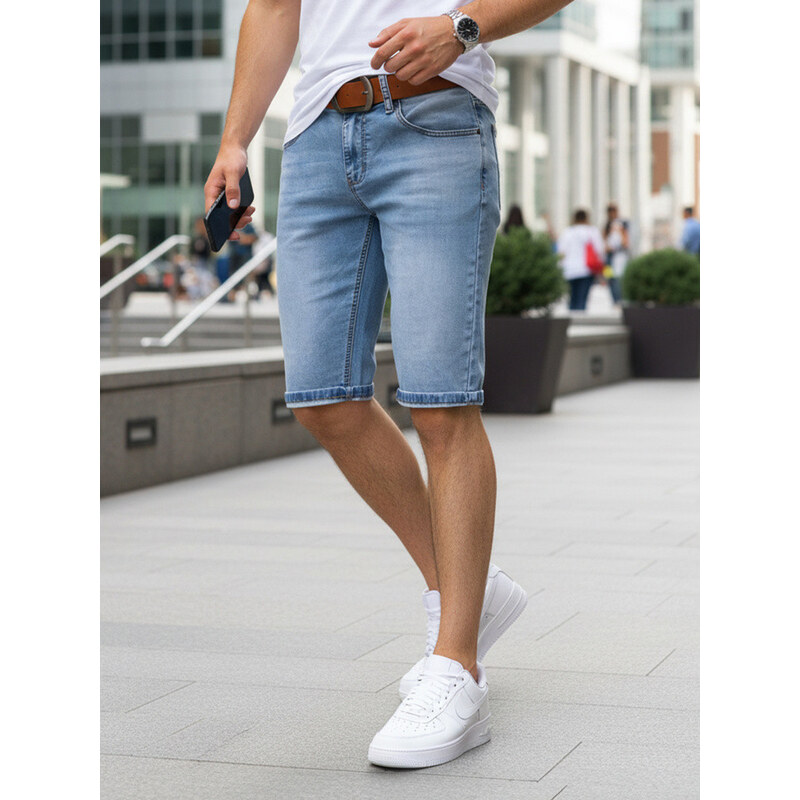 FashionStreet Pánske džínsové šortky s opaskom pred kolenom modré 68941633
