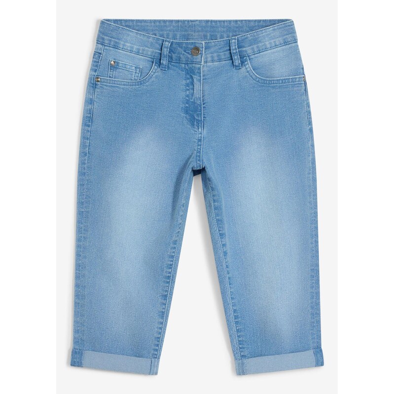 bonprix Capri džínsy Mid Waist s prestaviteľným pásom, farba modrá 68964926