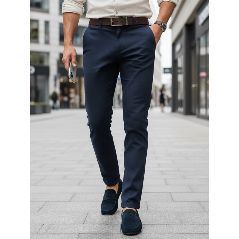 Pánske chino nohavice slim fit ležérne elegantné tmavomodré 68966383