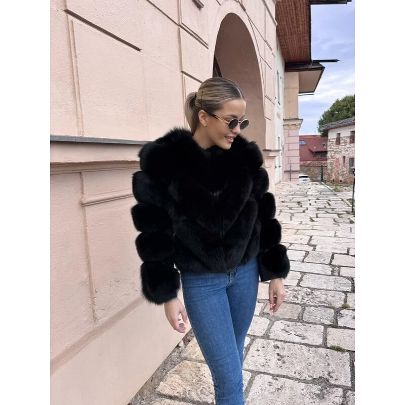 Kozuskovo Premium dámsky pravý kožuch/vesta z líšky GLORISBLACK 69003571