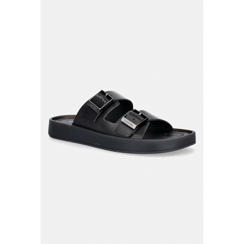 E-shop Calvin Klein šľapky pánske kožené ERGON DOUBLE BAR SANDAL LTH