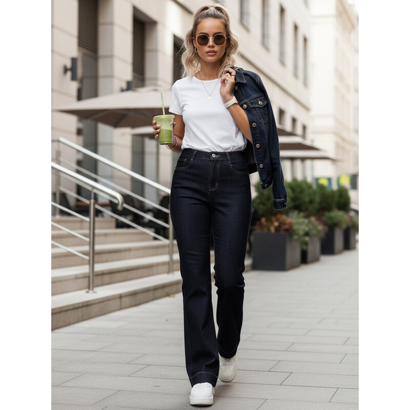 BASIC Dámske džínsy bootcut s vysokým pásom granátové 69008181