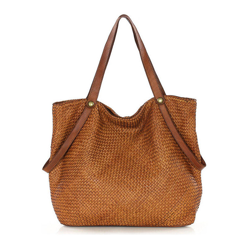 E-shop MARCO MAZZINI Camel dámska shopper kabelka z tkanej kože