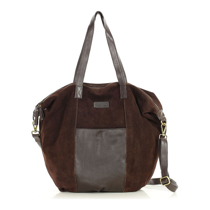 E-shop Tmavohnedá semišová kožená shopper taška s vreckami – It bag