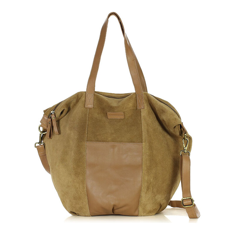 E-shop Béžová semišová kožená shopper taška s vreckami – It bag MARCO