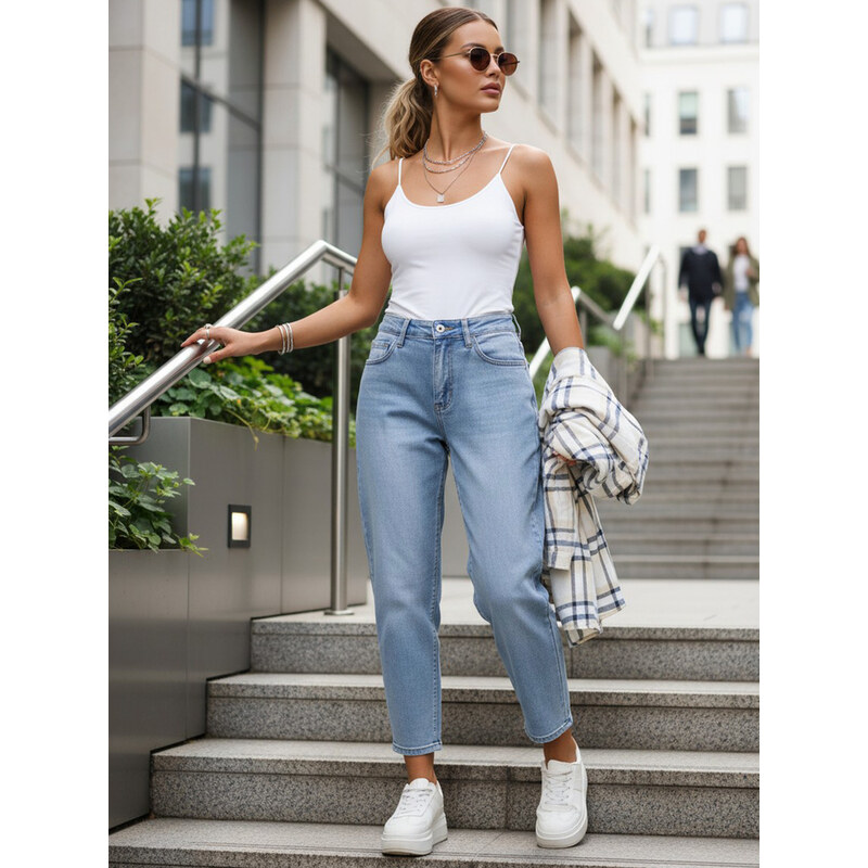 BASIC Dámske džínsové mom nohavice modré 69017853