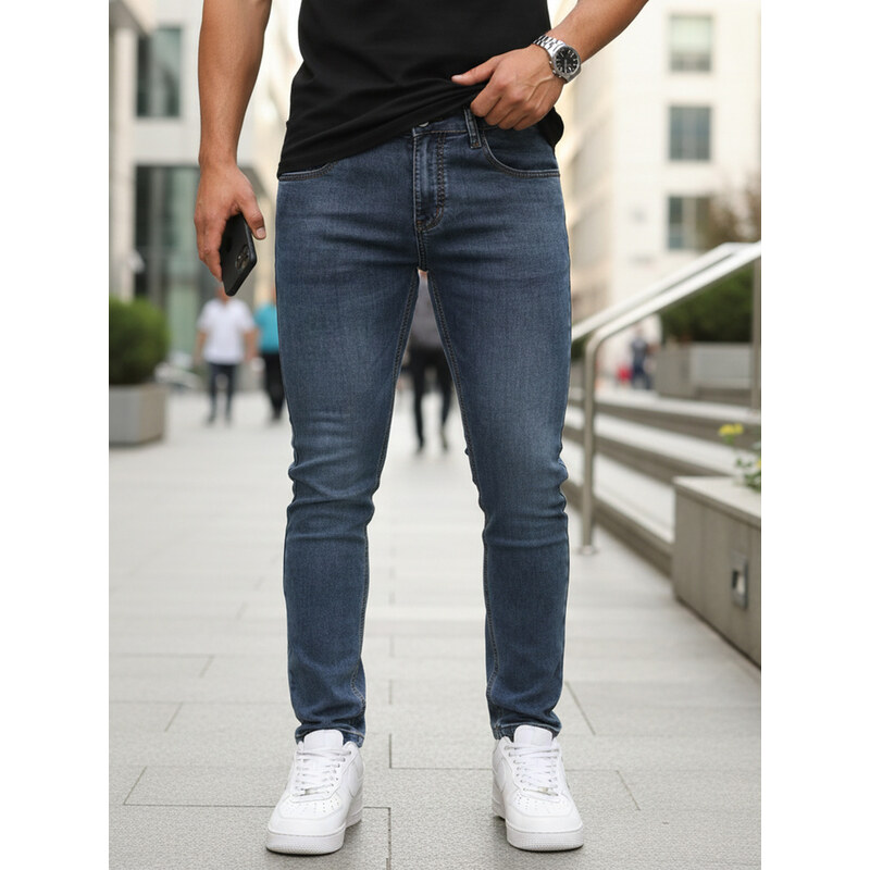 E-shop BASIC Pánske džínsy slim fit casual modré
