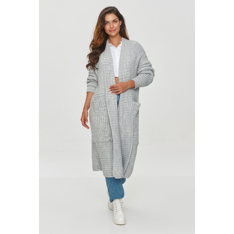 E-shop Makadamia dlhý kardigan S153 - sv. sivý