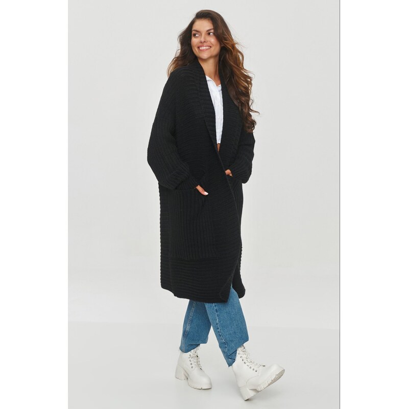 E-shop Makadamia dlhý kardigan S153 - čierny