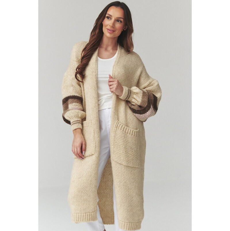 E-shop Makadamia dlhý kardigan S174 - sv. béžový