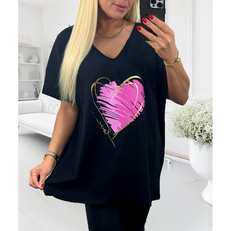 E-shop Tričko so srdcom a zlatým nápisom čierne