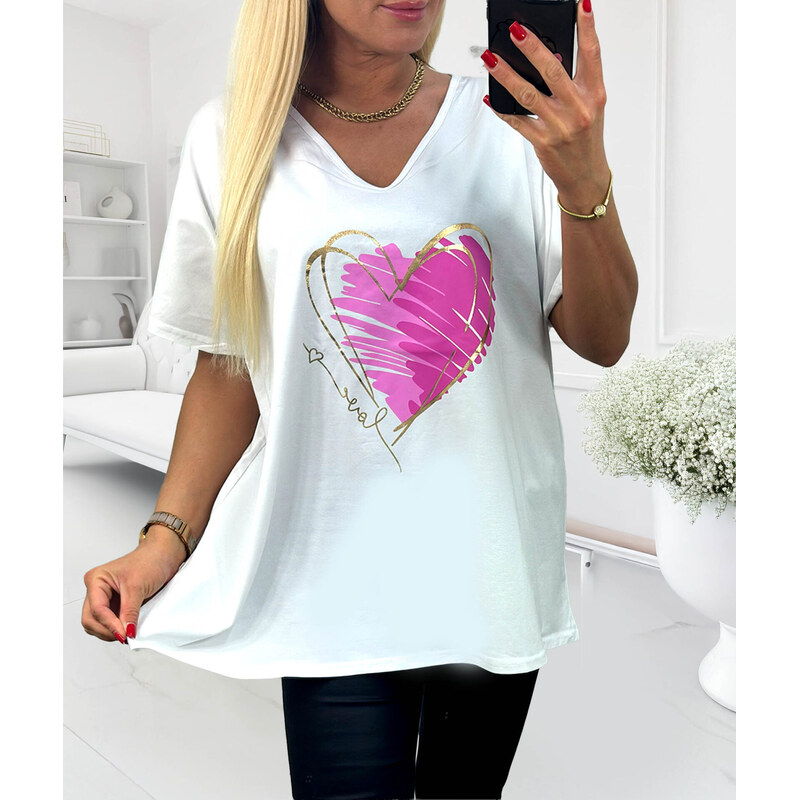 E-shop Tričko so srdcom a zlatým nápisom biele