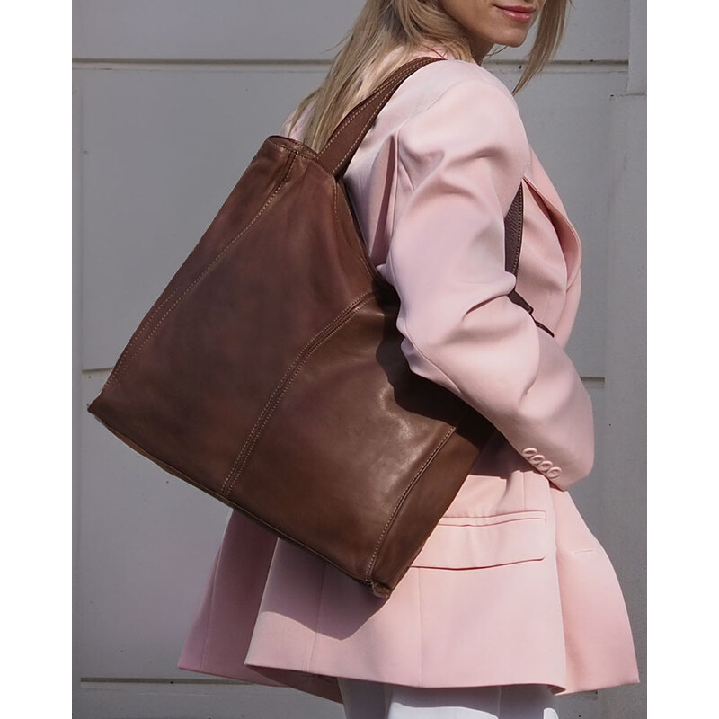 E-shop MARCO MAZZINI Hnedá kožená shopper kabelka handmade