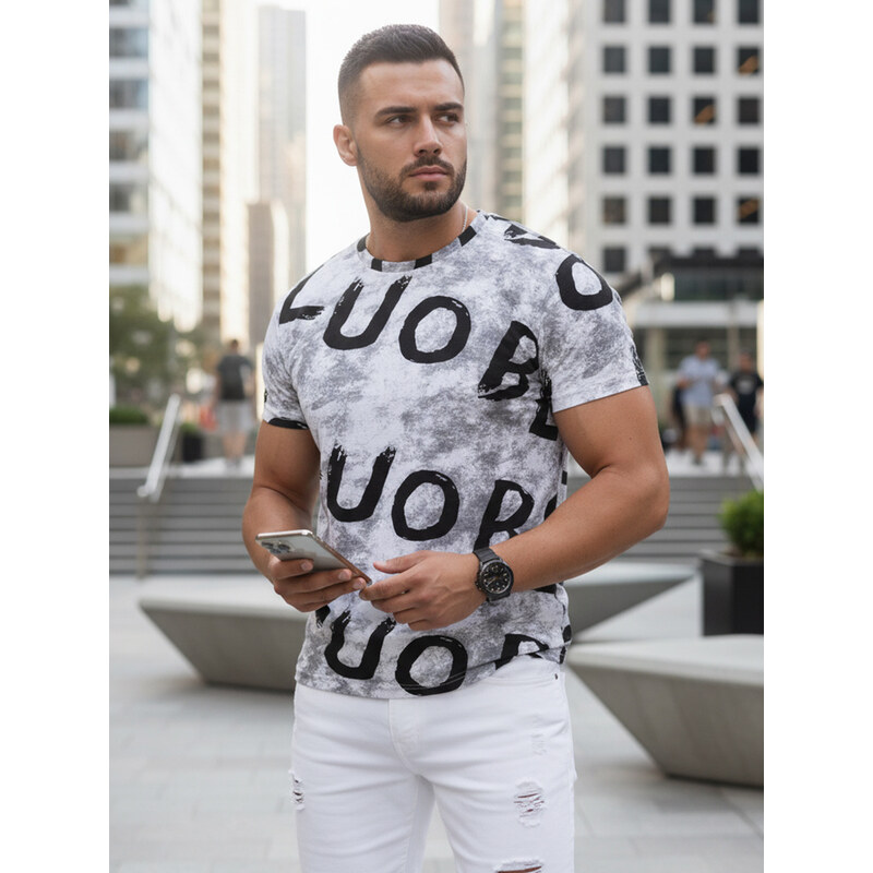 T-shirt męski z nadrukiem jasnoszary Dstreet RX5675 69066131