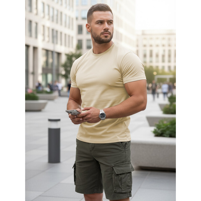T-shirt męski klasyczny beżowy Dstreet RX5676 69066135