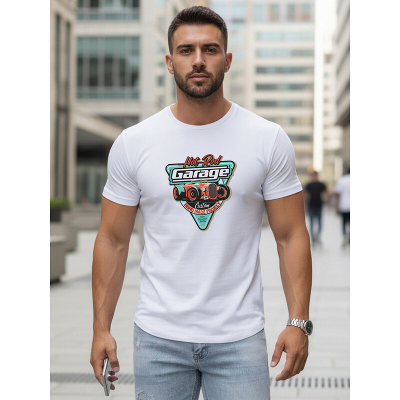 Herren T-Shirt bedruckt HOT ROD GARAGE weiß Dstreet NX5093R 69066235