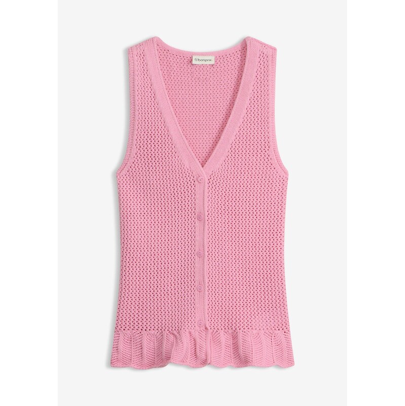 E-shop bonprix Pletená vesta z bavlny, farba ružová