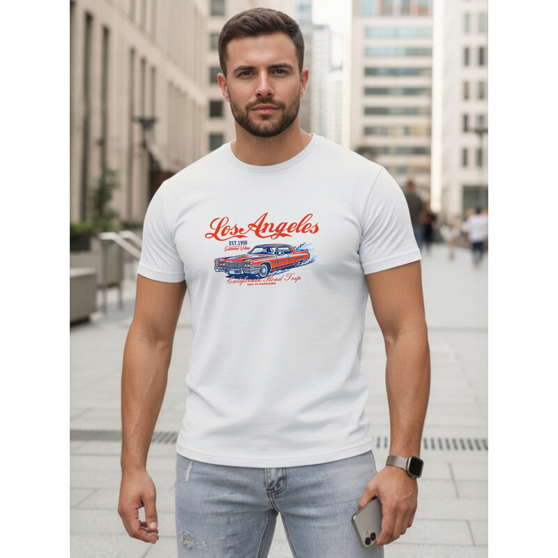 E-shop Dstreet Bawełniana koszulka męska z nadrukiem Los Angeles biała