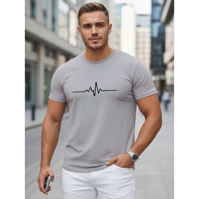 E-shop Bawełniany t-shirt męski z linią EKG szary Dstreet NX5098R