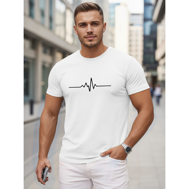 E-shop Bawełniany t-shirt męski z linią EKG biały Dstreet NX5098R