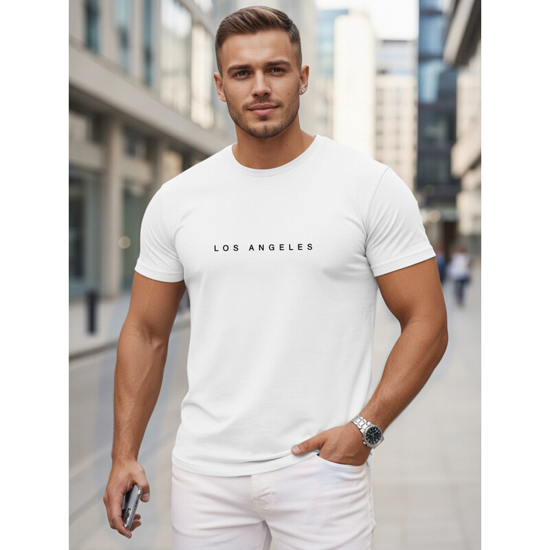 E-shop T-shirt bawełniany męski z napisem Los Angeles biały Dstreet