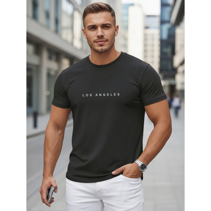 E-shop T-shirt bawełniany męski z napisem Los Angeles czarny Dstreet
