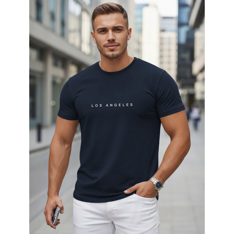 E-shop T-shirt bawełniany męski z napisem Los Angeles granatowy Dstreet