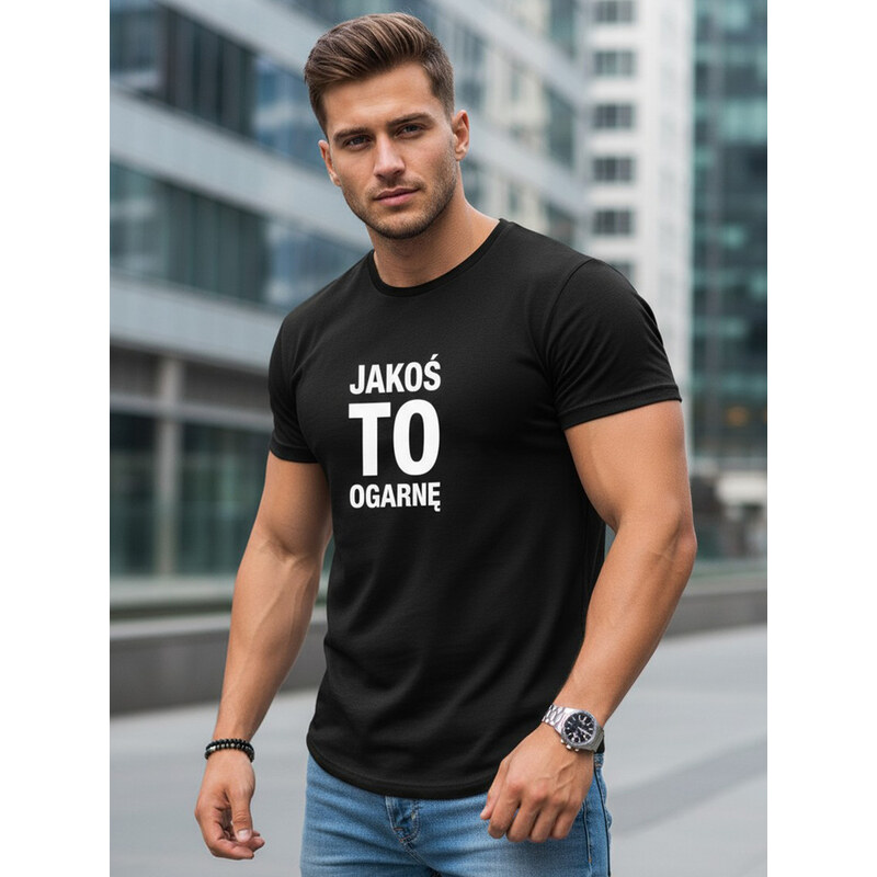T-shirt bawełniany męski z napisem Jakoś to ogarnę czarny Dstreet 69116706