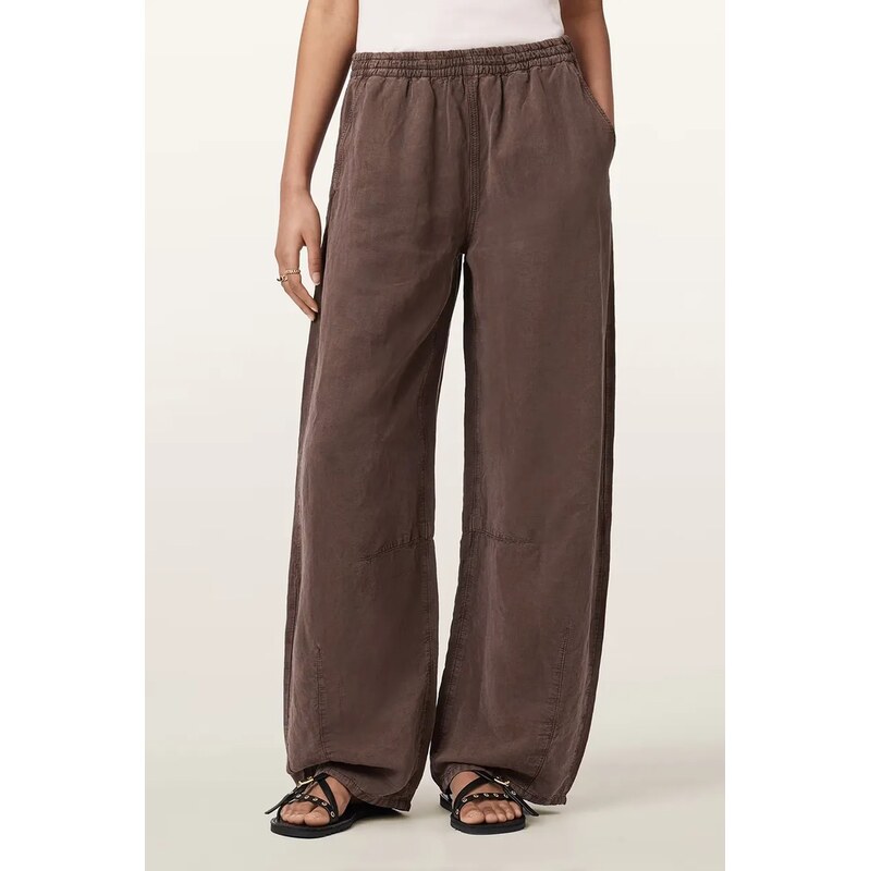 E-shop AllSaints nohavice wide leg dámske s prímesou ľanu JETT