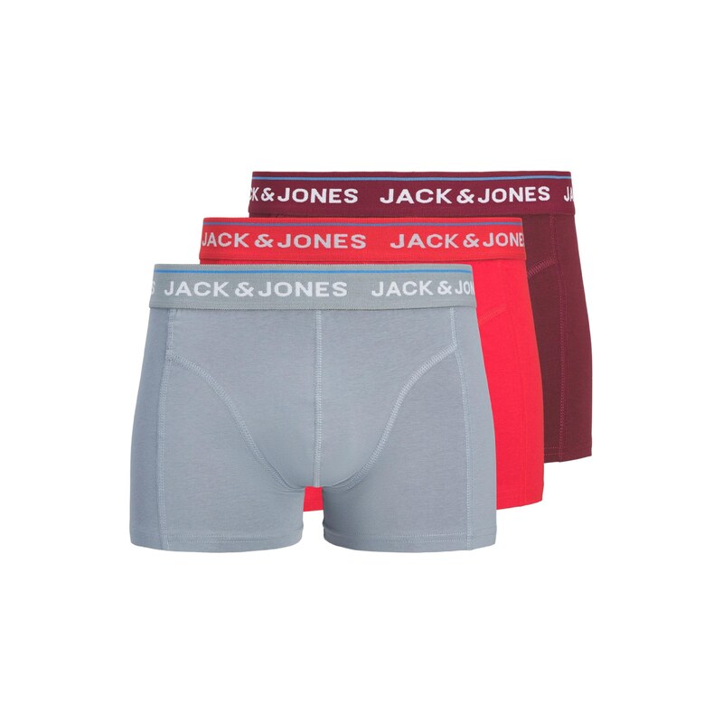 JACK & JONES Boxerky JACBRANCO sivá / červená / vínovo červená / biela 69139901
