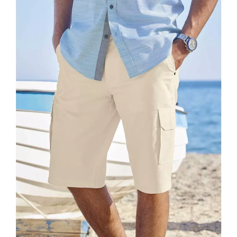 Plátenné kapsáčové bermudy Santorini Atlas For Men Béžová 69153847