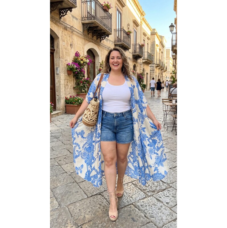 Kaftan s kvetovanými vzormi modrý 63884920