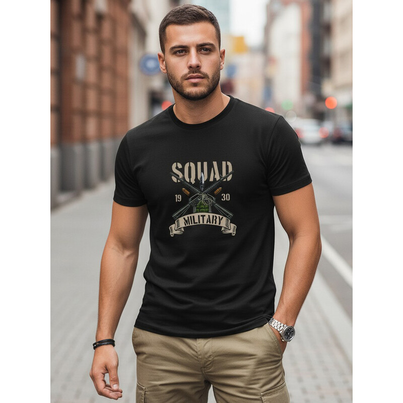 T-shirt męski bawełniany z militarnym motywem czarna Dstreet NX0154R 69167424