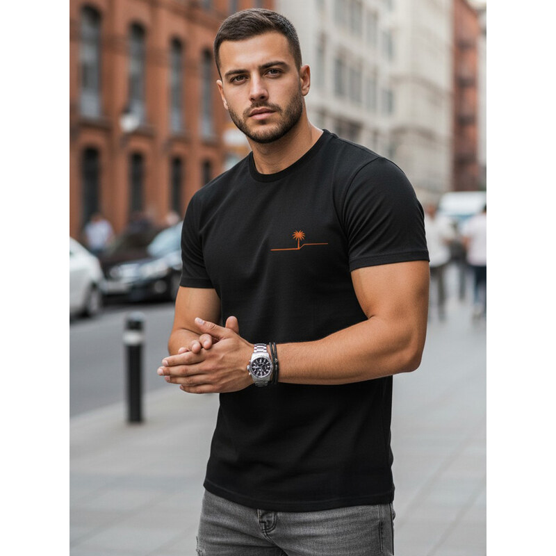 T-shirt męski bawełniany z minimalistycznym nadrukiem czarny Dstreet 69167426