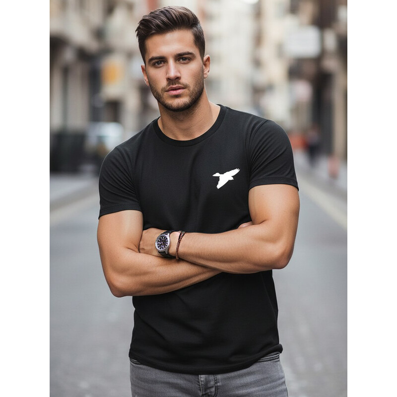 Koszulka męska bawełniana z nadrukiem ptaka czarna Dstreet NX0183R 69167427