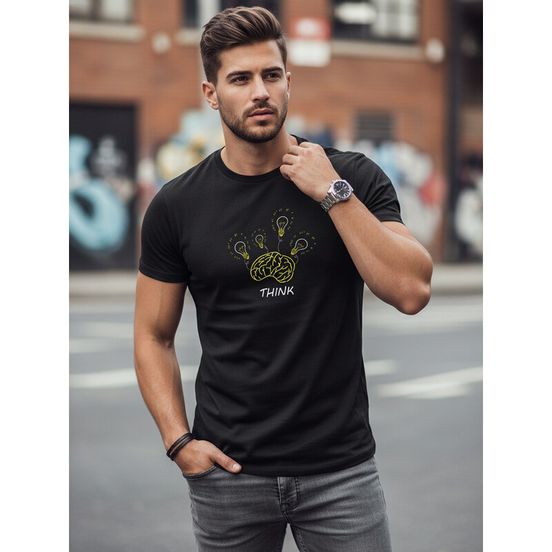 T-shirt męski bawełniany z kreatywnym nadrukiem czarny Dstreet NX0149R 69167422