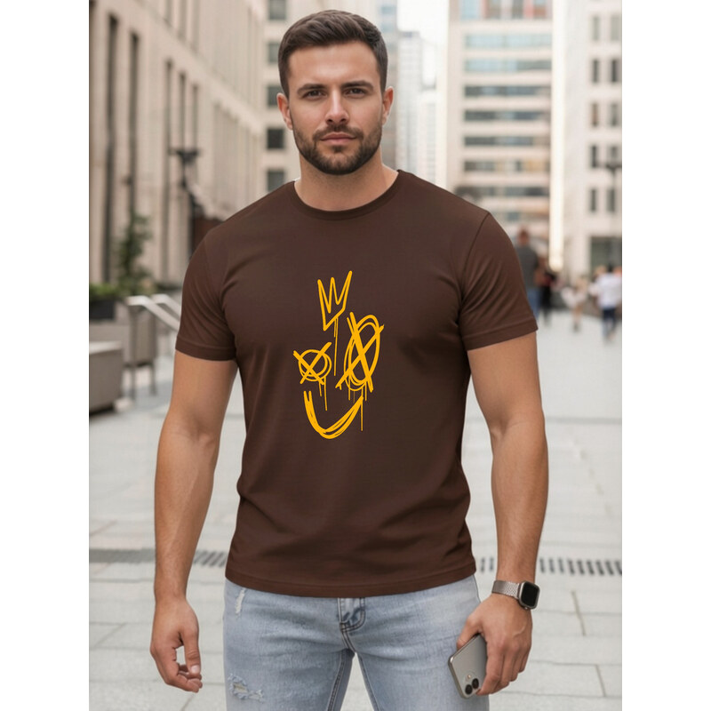 Koszulka męska bawełniana z nadrukiem Smile Crown brązowa Dstreet 69167444