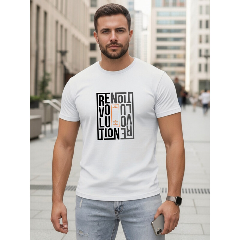 T-shirt męski bawełniany z nadrukiem revolution biały Dstreet NX0143R 69167451
