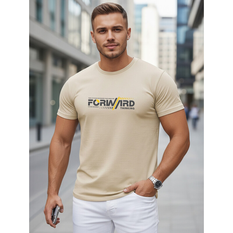 T-shirt męski bawełniany z streetwearowym nadrukiem beżowy Dstreet 69167452